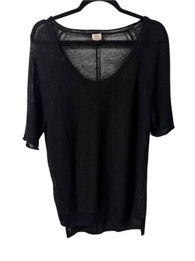 Aritzia Wilfred with Linen Open Weave Knit Short Sleeve Top Womens Large Black